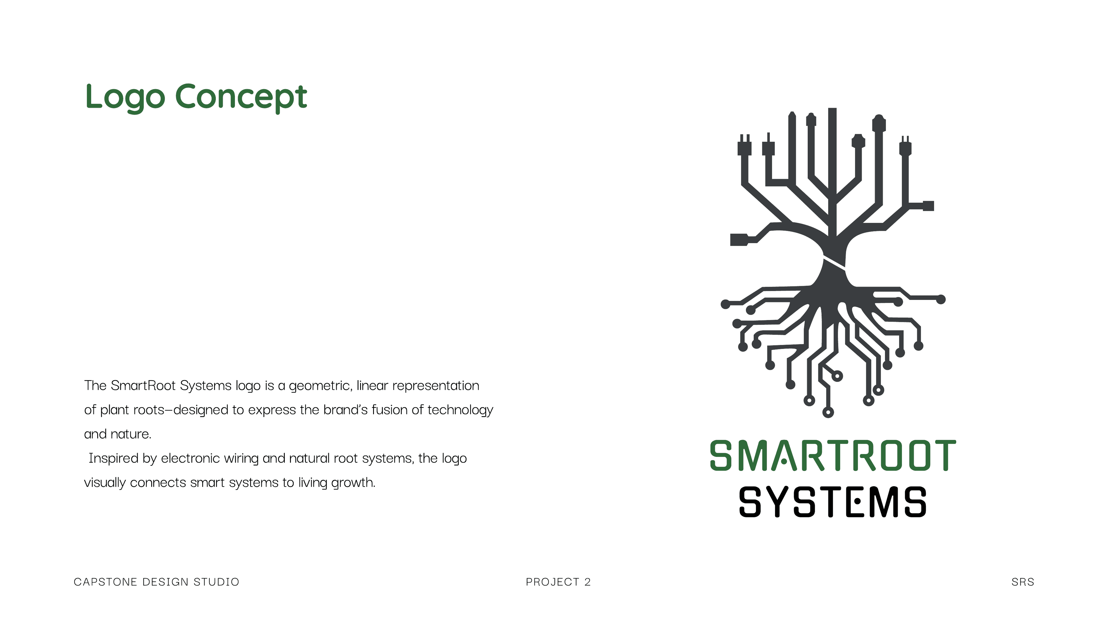 SmartRoot logo concept: geometric tree mark with circuit-root hybrid