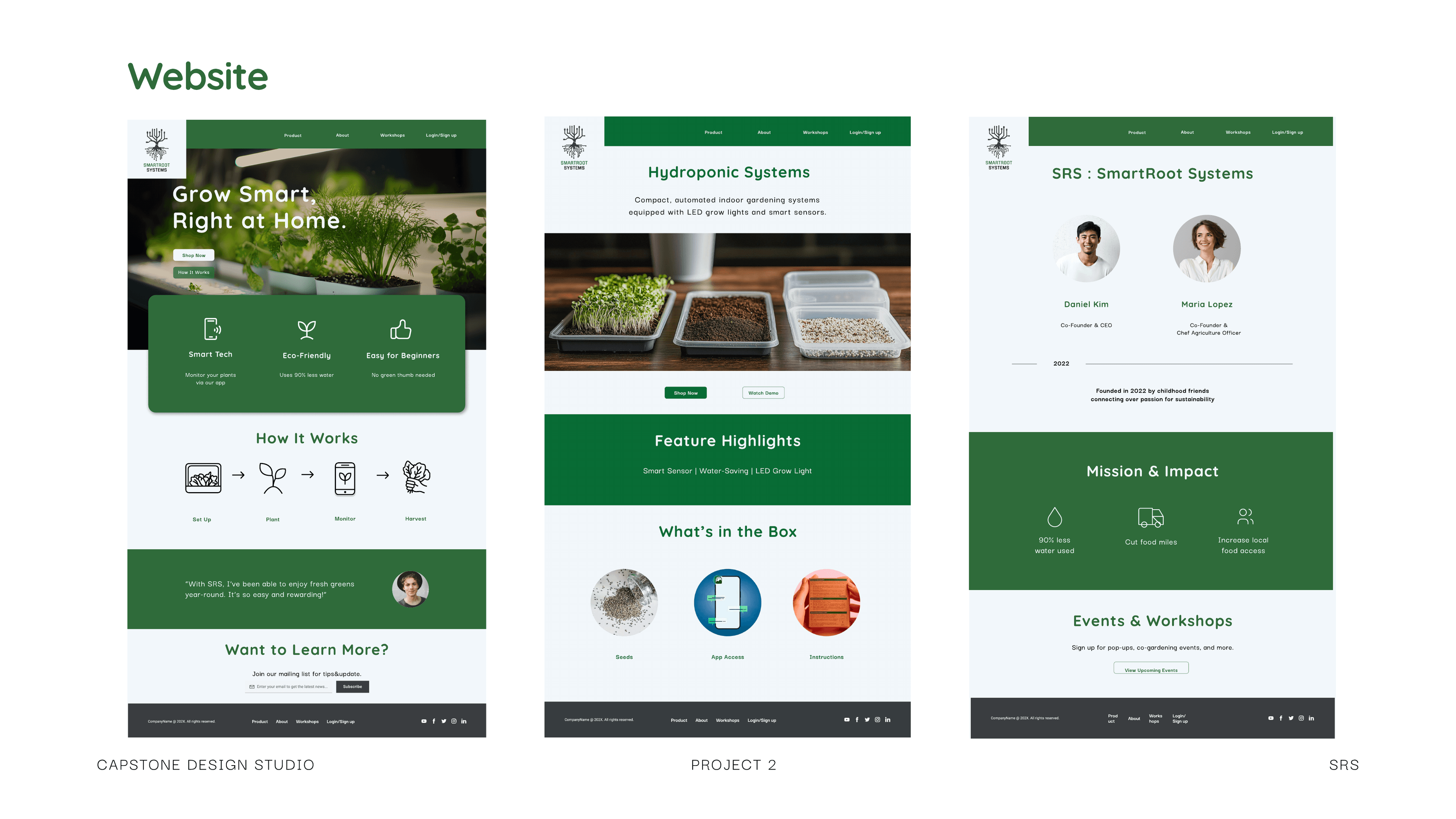 SmartRoot website: home, product, and about pages